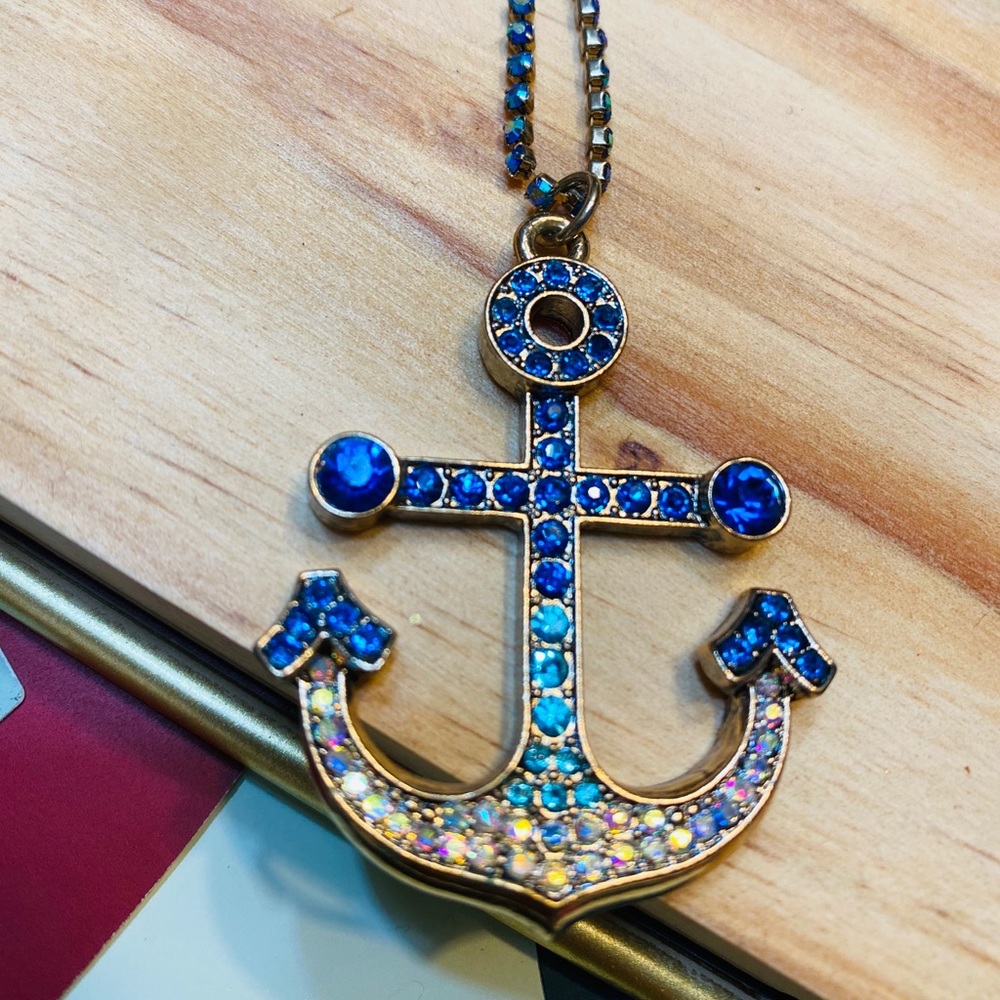 Betsey Johnson Blue Jewel Anchor Necklace